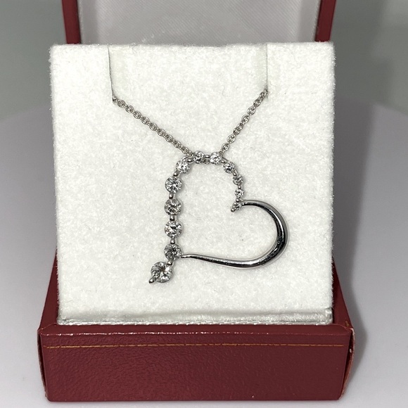 Solid 14K White Gold Modern Natural Diamond Heart Pendant Neck Chain Necklace - Picture 3 of 17